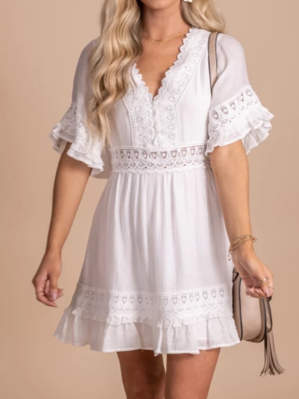 Bluivy V-Neck Lace Mini Dress White Size Small EUC